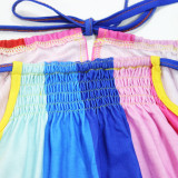 Rainbow Striped Stitching Midi Dress  XHSY-19559
