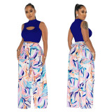 Sleeveless Top Print Wide Leg Pants Two Piece Set YF-10458