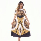 Printed High Waist Pleated Maxi Dress GDNY-2211