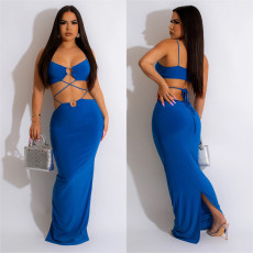 Solid Color Bandage Sleeveless Maxi Dress BY-6309