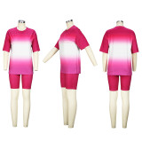 Casual Gradient T Shirt And Short 2 Piece Set XHSY-19562