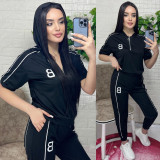 Fashion Casual Short Sleeve Hooded And Pants Two Piece Set CY-2805