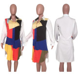 Fashion Contrast Color Irregular Shirt Dress XYKF-9143