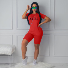 Letter Print V Neck Two Piece Set CXLF-8116