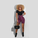 Casual T-shirt Leopard Print Sling Shorts Two Piece Set NYMF-222