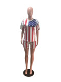 Plus Size American Flag Print Casual Two Piece Set OM-1608