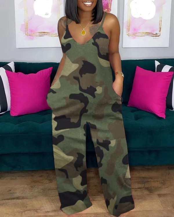 Plus Size Casual Print Sling Jumpsuits GMES-S1003