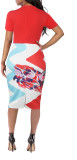 Fashion Printed Zip Short Sleeve Tight Dress GFMA-11