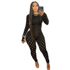 Sexy Hollow Out Tight Long Sleeve Jumpsuits GFMA-2053