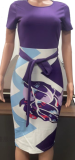 Fashion Printed Zip Short Sleeve Tight Dress GFMA-11