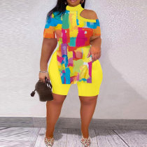 Plus Size Fashion Print Off Shoulder Two Piece Set NY-10436