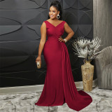 Sexy V Neck Ruched Evening Dress SH-390485