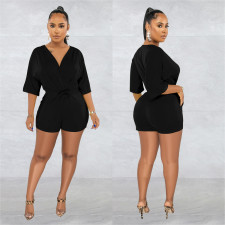 Solid V Neck Half Sleeve Romper BY-6308