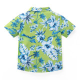 Boys' Flower Print Short Sleeve Shirt Shorts Casual Set YKTZ-2605