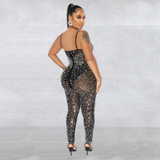Mesh Hot Drill Sling Jumpsuit BY-6272