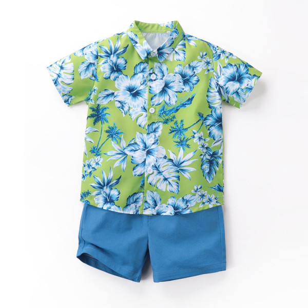 Boys' Flower Print Short Sleeve Shirt Shorts Casual Set YKTZ-2605