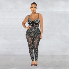 Mesh Hot Drill Sling Jumpsuit BY-6272