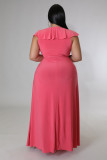 Plus Size Fashion Solid Color Ruffle Split Maxi Dress CQF-90121