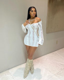 Long Sleeve Knitted Hollow Out Mini Dress MDF-5335-1