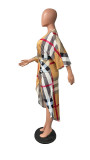 Plus Size Color Blocking Stripe Split Maxi Dress HGL-2023