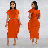 Solid Color Tassel Two Piece Skirts Set BY-6331