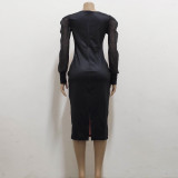 Sexy Fashion Print Long Sleeve Midi Dress SMR-11565