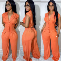 Solid Short Sleeve Wide Leg Jumpsuit BN-9421