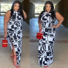 Plus Size Print Split Maxi Dress NY-10439