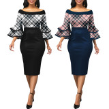 Sexy Fashion Print 3/4 Sleeve Midi Dress SMR-11883