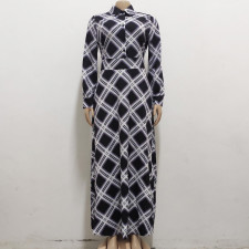 Fashion Plaid Print Long Sleeve Maxi Dress SMR-11891