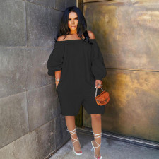 Solid Off Shoulder Long Sleeve Romper GHF-140