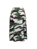 Camouflage Print Zipper Split Half Skirt SH-390495