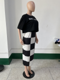 Black White Plaid Print Two Piece Skirt Set YNSF-1893