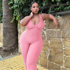 Plus Size Solid Color Backless Sport Yoga Jumpsuit SH-390506