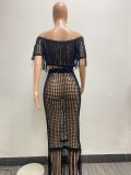See Through Knit Tassel Two Piece Skirts Set NYF-8142