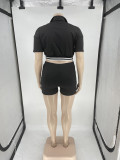 Plus Size Casual Sports Short Sleeve Zipper Top Shorts 2 Piece Set SLF-7056