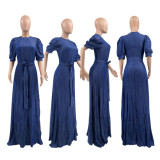 Fashion Denim Short Sleeve Maxi Dress JCF-7097