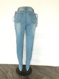 Plus Size Fashion Denim Holes Bandage Jeans LX-5530