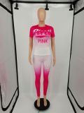 PINK Letter Print Short Sleeve 2 Piece Set XMF-271