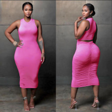 Plus Size Fashion Sexy Slim Fit Ruched Midi Dress YNB-7107