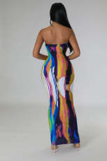 Printed Wrap Chest Nightclub Long Dress TE-4624