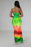Printed Wrap Chest Nightclub Long Dress TE-4624