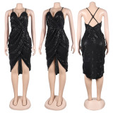 Plus Size Sexy Sequined Split Nightclub Dress NY-2667