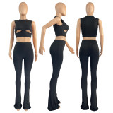 Sexy Slim Fit Hole Tank Top Flare Pants Two Piece Set HHF-9131