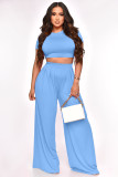 Solid Crop Tops And Wide Leg Pants Two Piece Set XMY-9411
