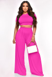 Solid Crop Tops And Wide Leg Pants Two Piece Set XMY-9411