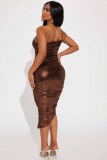 Fashion One Shoulder Backless Ruched Midi Dress YD-8720