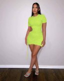 Sexy Solid Color Hollow Out Mini Dress YD-8716