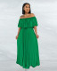 Off Shoulder Chiffon Pleated Maxi Dress With Liner ME-8338