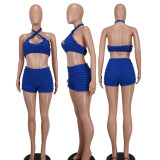 Sexy Halter Crop Tops And Shorts Two Piece Set YD-8713